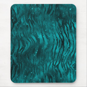 Teal Ombre Glam Glitter Tiger Stripes Pattern Mouse Mat