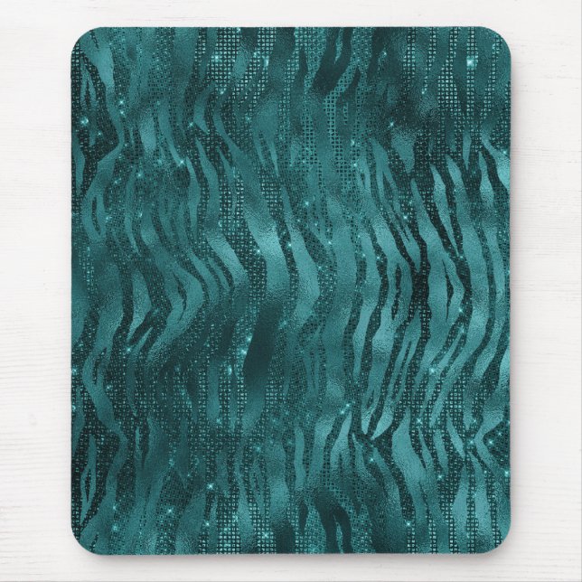 Teal Ombre Glam Glitter Tiger Stripes Pattern Mouse Mat (Front)