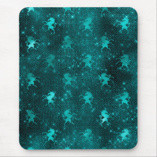 Teal Ombre Glam Glitter Unicorns Pattern Mouse Mat