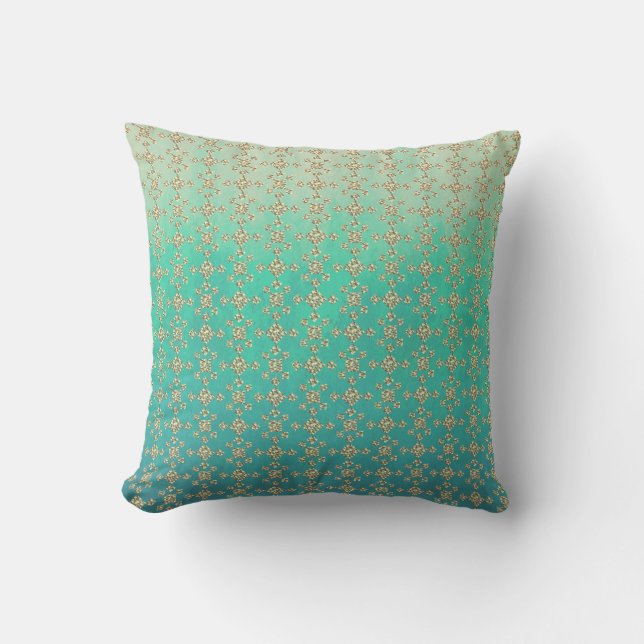Teal Ombre Pattern and Geometric Tile Cushion (Front)