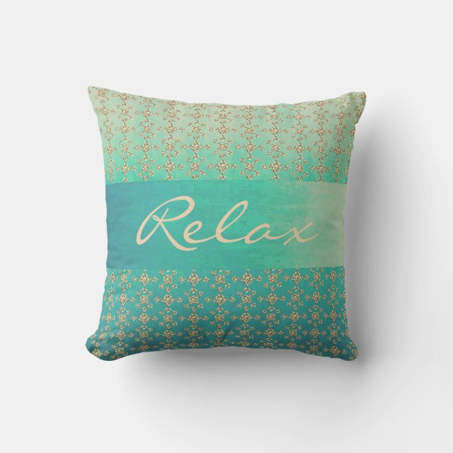 Teal Ombre Pattern and Geometric Tile Cushion (Front)