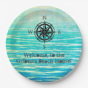 Teal Ombre Sea Monogrammed Paper Plate