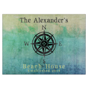 Teal Ombre Sea Nautical Monogram Cutting Board