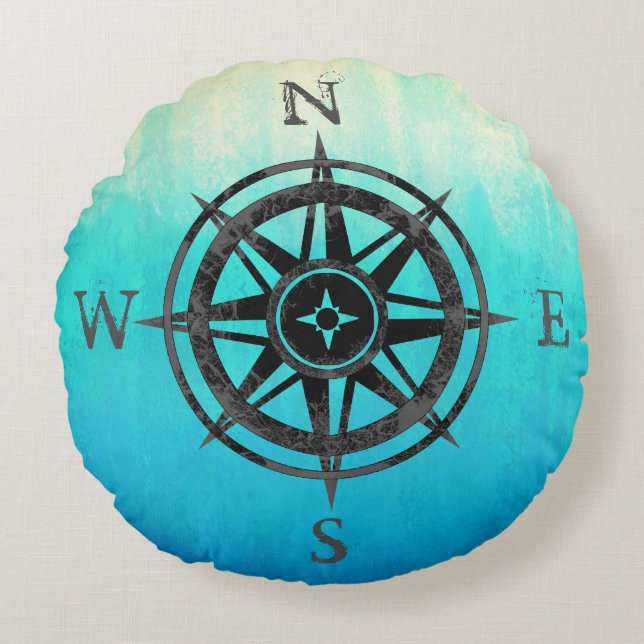 Teal Ombre Sea Round Cushion (Front)