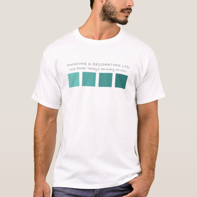 Teal Ombre Squares, Painter & Decorator Advert T-Shirt (Front)