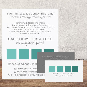 Teal Ombre Squares, Painter & Decorator Business Card