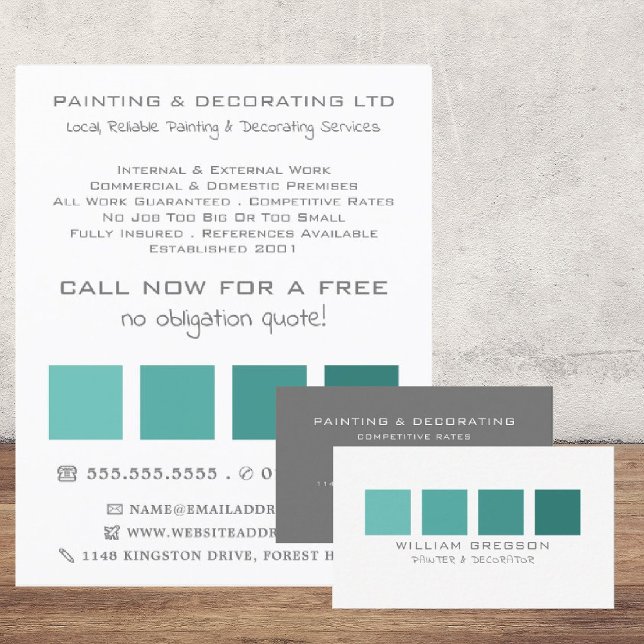 Teal Ombre Squares, Painter & Decorator Business Card (Creator Uploaded)