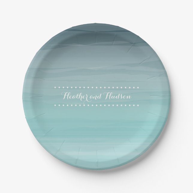 Teal Ombré Wedding Paper Plate (Front)
