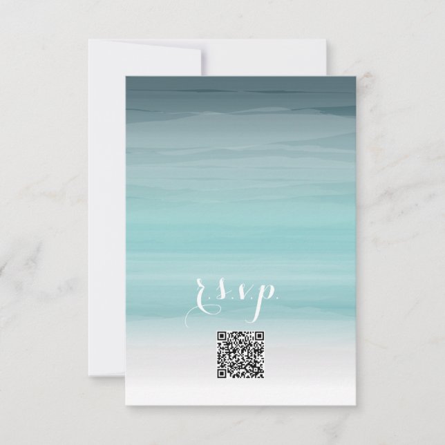 Teal Ombré Wedding QR Code RSVP Card (Front)