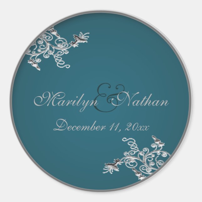 Teal on Pewter Monogrammed 1.5" Round Sticker (Front)