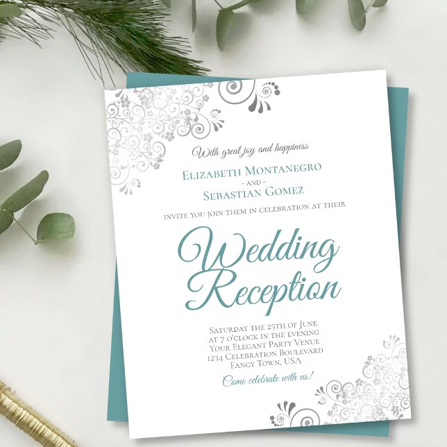 Teal on White BUDGET Wedding Reception Invitation (Creator Uploaded)