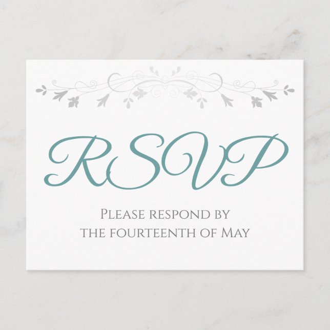 Teal on White Simple Elegant Wedding RSVP Postcard (Front)