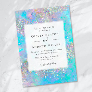 Teal Opal Stone Glitter Wedding Invitation