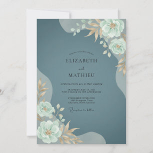 Teal Opalescent Blossom Wedding Invitation