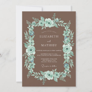 Teal Opulent Wreath Wedding Invitation