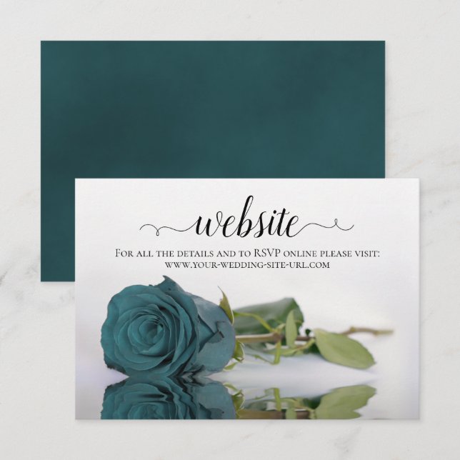 Teal or Turquoise Rose Elegant Wedding Website Enclosure Card (Front/Back)