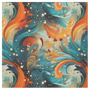 Teal & Orange Abstract Fabric