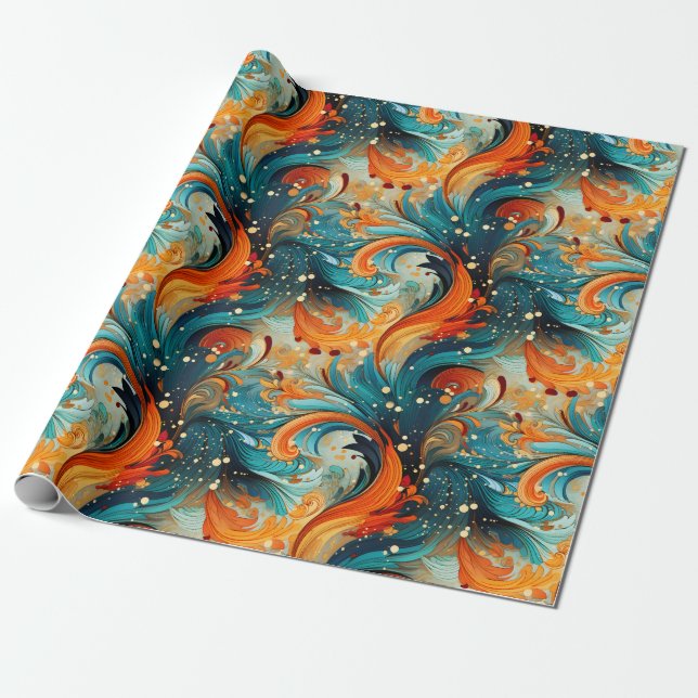 Teal & Orange Abstract Wrapping Paper (Unrolled)