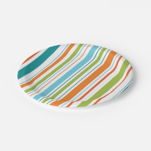 Teal, Orange and Green Stripe Paper Plates