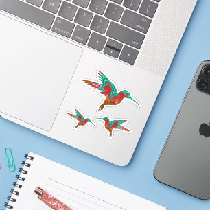 Teal Orange and Red Fractal Hummingbird Set