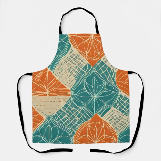 Teal, Orange, and Tan Abstract Flowers Apron (Front)