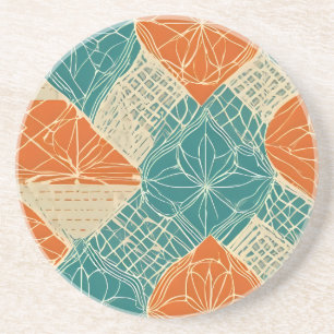 Teal, Orange, and Tan Abstract Flowers Coaster