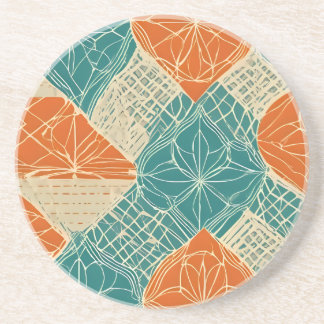 Teal, Orange, and Tan Abstract Flowers Coaster