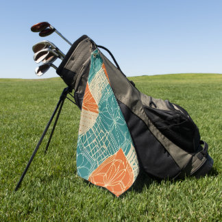 Teal, Orange, and Tan Abstract Flowers Golf Towel