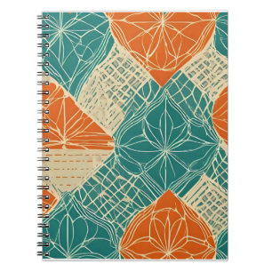 Teal, Orange, and Tan Abstract Flowers Notebook