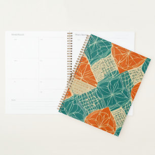Teal, Orange, and Tan Abstract Flowers Planner