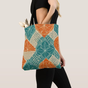 Teal, Orange, and Tan Abstract Flowers Tote Bag