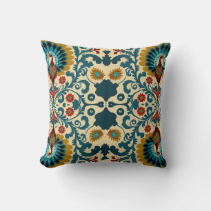 Teal, orange and yellow floral pattern  cushion