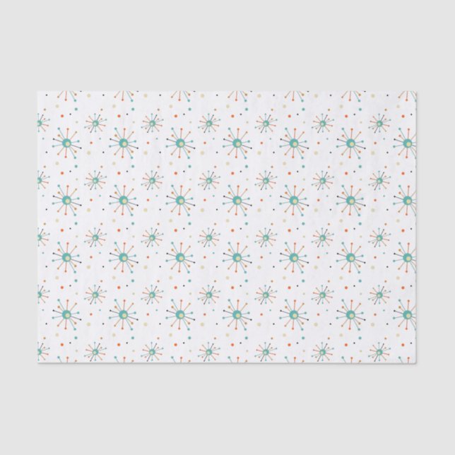 Teal Orange Atomic Starburst Mid Century Christmas Tissue Paper (Front)