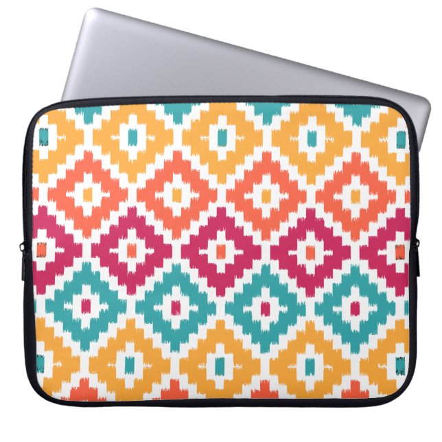 Teal Orange Aztec Tribal Print Ikat Diamond Pattrn Laptop Sleeve (Front)