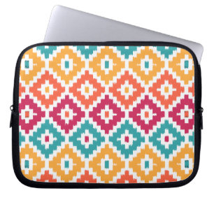 Teal Orange Aztec Tribal Print Ikat Diamond Pattrn Laptop Sleeve
