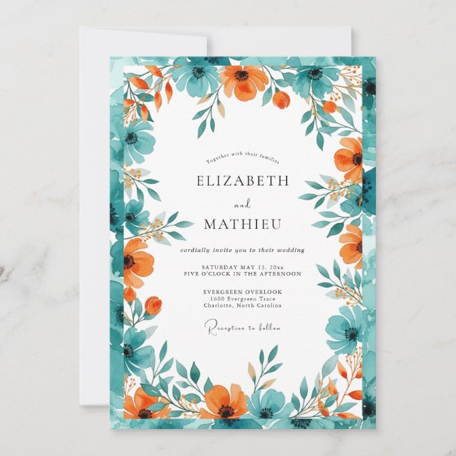 Teal Orange Bountiful Summer Wedding Invitation (Front)