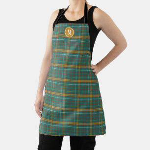 Teal Orange Brown Twill Plaid Illustration Pattern Apron