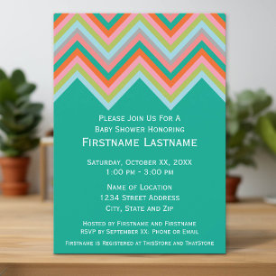 Teal & Orange Chevron Pattern Baby Shower Invitation
