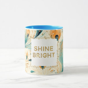 Teal Orange Cream Peacock Glitter Shine Mug