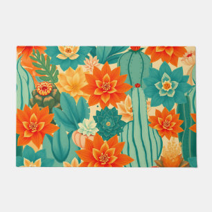 Teal Orange Desert Cactus Bloom Doormat