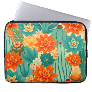 Teal Orange Desert Cactus Bloom Laptop Sleeve