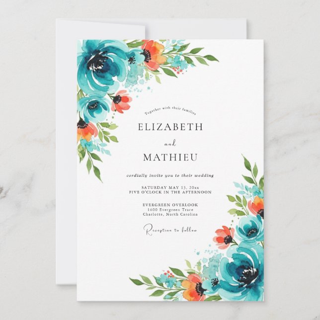 Teal Orange Energetic Summer Wedding Invitation (Front)