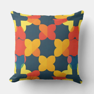 Teal Orange Floral Geometric Modern Decor Cushion
