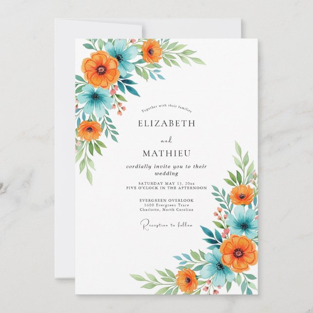 Teal Orange Glorious Summer Wedding Invitation (Front)
