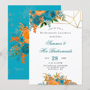 Teal Orange Gold Floral Bridesmaids Luncheon Invitation