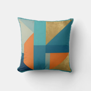 Teal Orange Gold Geometric Abstract Cushion