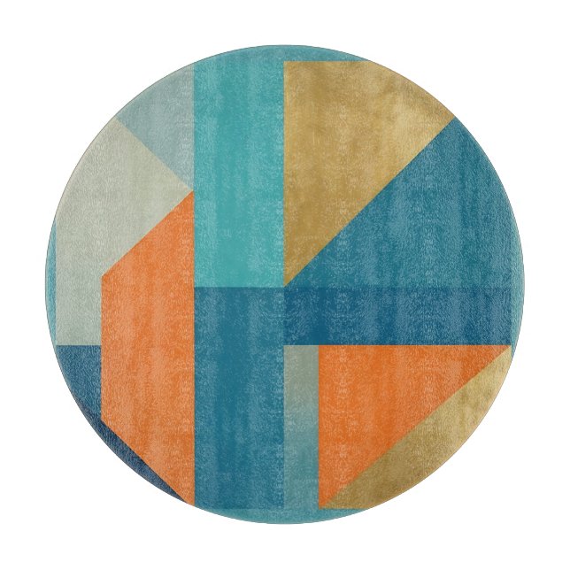 Teal Orange Gold Geometric Abstract Cutting Board (Front)