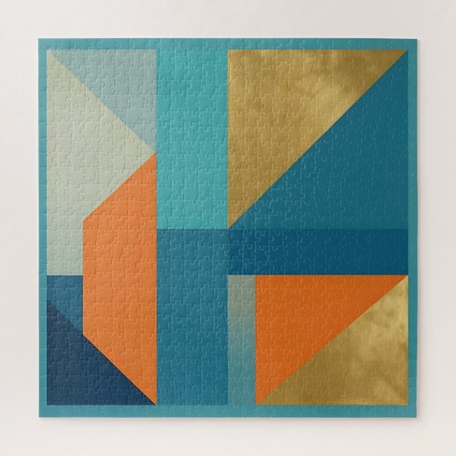 Teal Orange Gold Geometric Abstract Jigsaw Puzzle (Vertical)