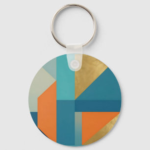Teal Orange Gold Geometric Abstract Key Ring