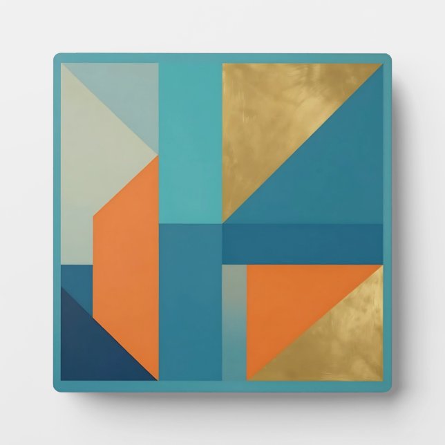 Teal Orange Gold Geometric Abstract Plaque (Front)